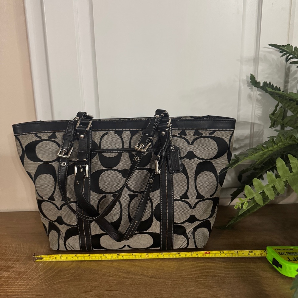 Coach Black and Cream Signature Canvas Tote